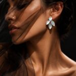 Gold Pearlescent Leaf Cluster Stud Earrings