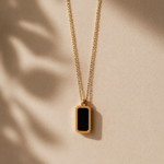 Black Onyx Rectangular Tag Necklace