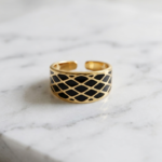 Black Lattice Wide Band Ring
