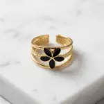 Black Flower Triple Band Ring