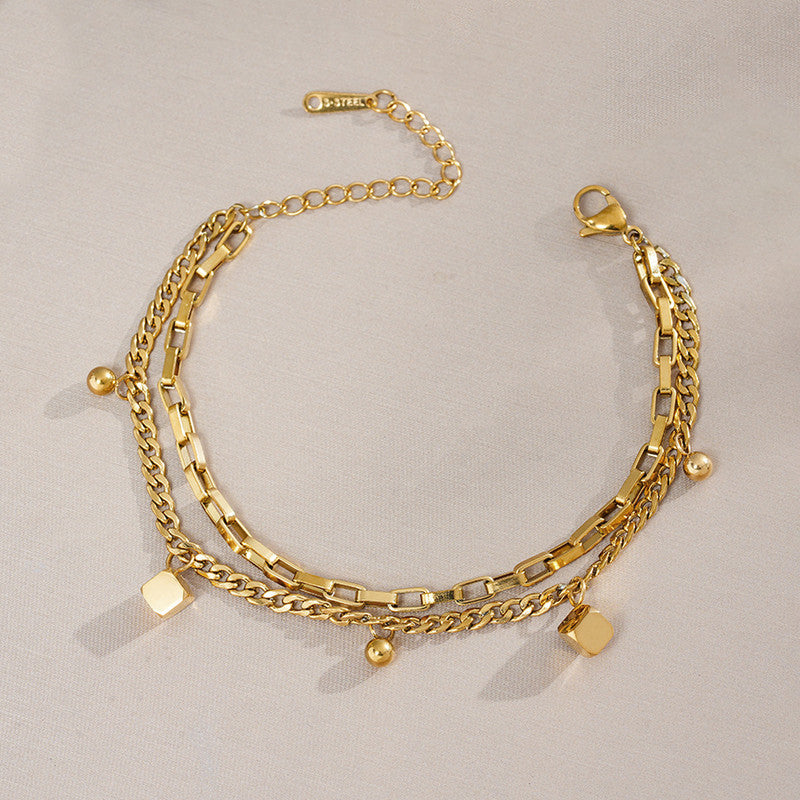 Gold Plated Anti Tarnish Stainless Steel Cube themed Wraparound Bracelet