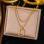 Gold Plated Stainless Steel Anti Tarnish Dual Strand Geometric Necklace For Women
