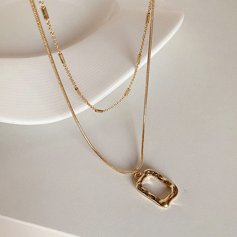 Gold Plated Stainless Steel Anti Tarnish Dual Strand Geometric Necklace For Women