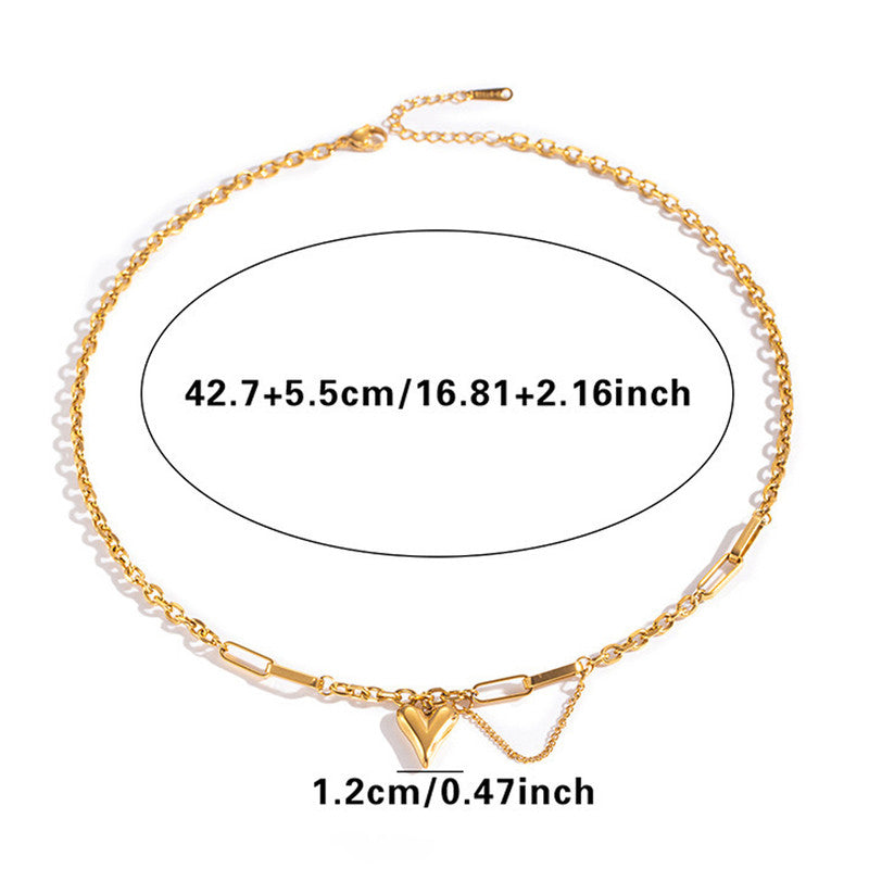 Gold Plated Stainless Steel Anti Tarnish Heart Themed Rope Chain Necklace For Women