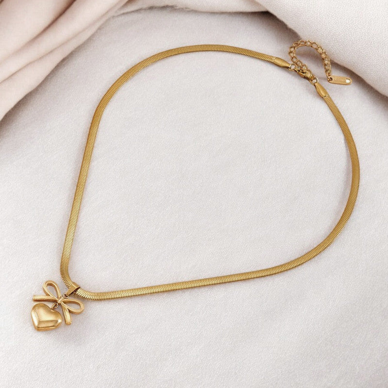 Gold Plated Anti Tarnish Bow Knot Heart Themed Pendant