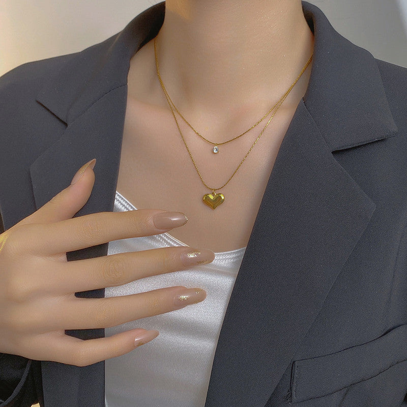 Gold-Plated Anti Tarnish Heart Themed Layered Pendant