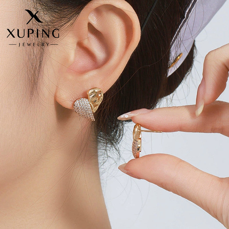 Xuping Jewelry Heart Themed AD Studded Contemporary Stud Earrings